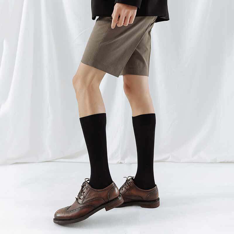 唯正四季四季纯纯色男袜中筒袜子黑色商务高筒正中筒袜