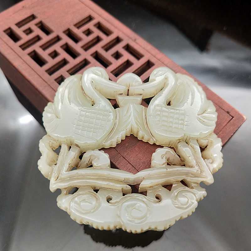 和田鸳鸯玉佩比翼双飞吊坠颈饰挂件古玩玉器双面其他