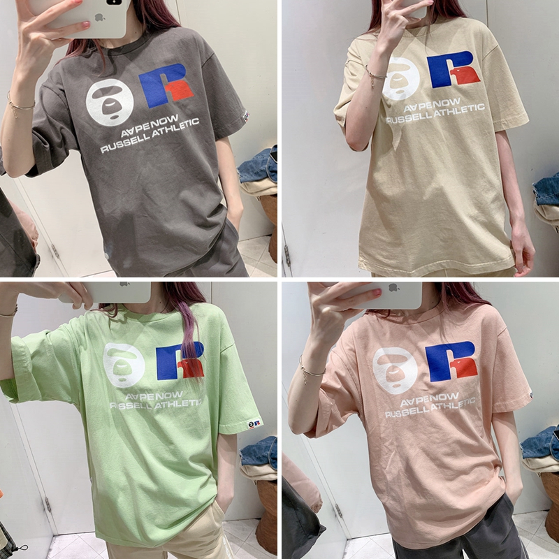 今日特价RUSSELL X AAPE合作款印花短袖T恤男夏正品国代9000LXG