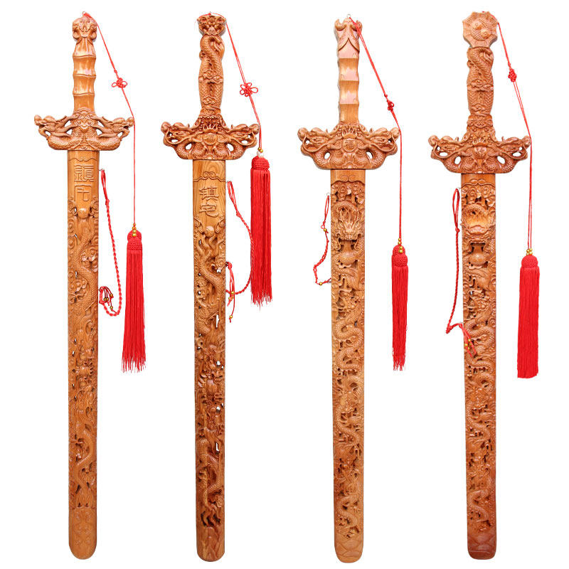 泰山福缘阁桃木木剑木雕祥龙戏珠立体九龙客厅摆件摆件