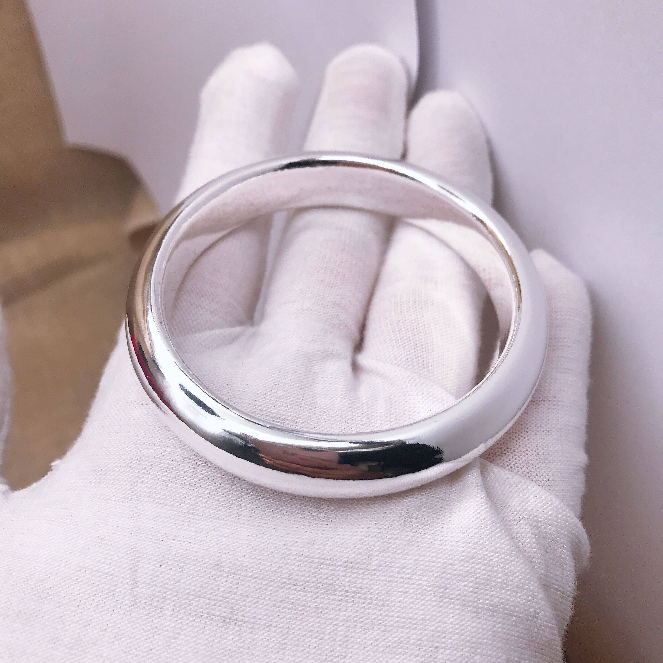 纯银手镯光面手工泥鳅背款开口闭口镯子镯女手镯