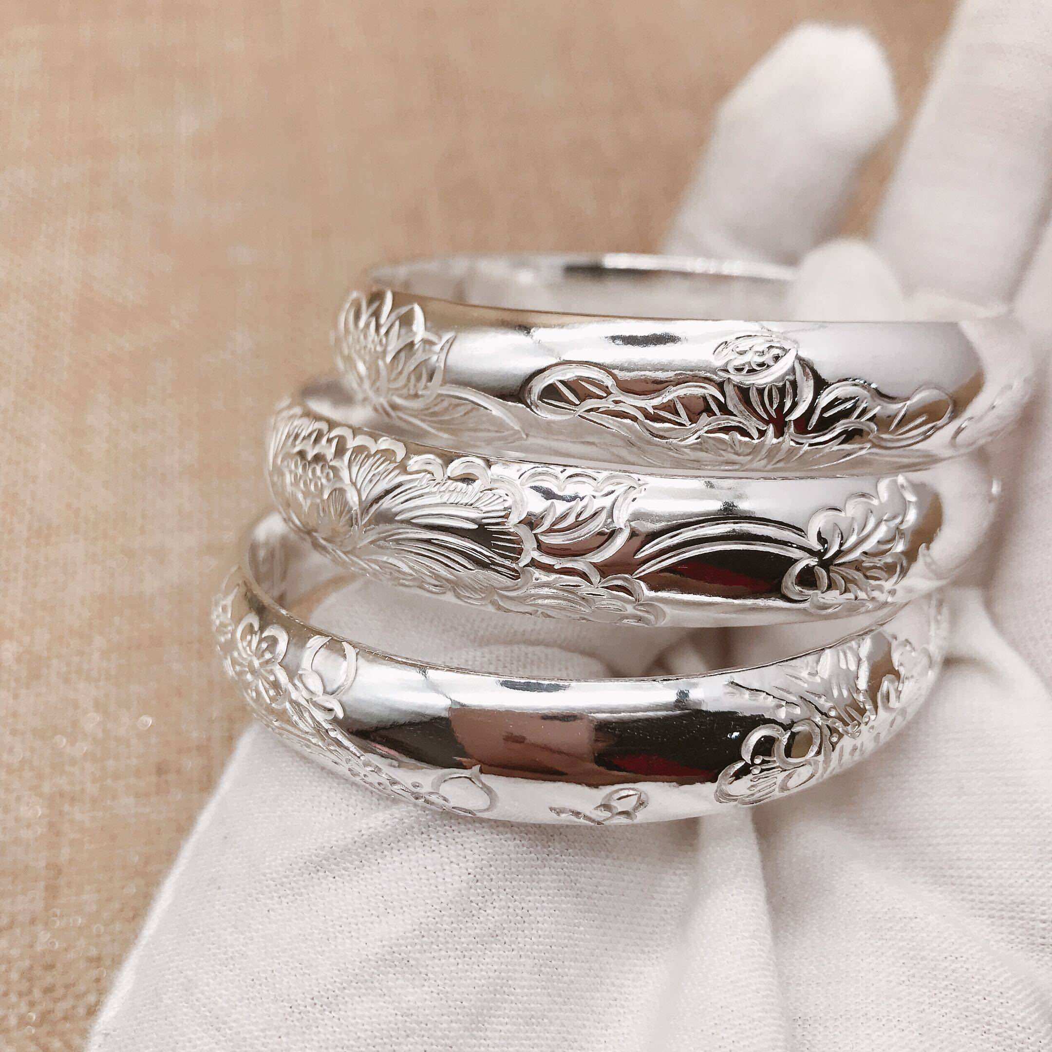 手镯泥鳅背银纯银实心足银手环图全手工定制手镯