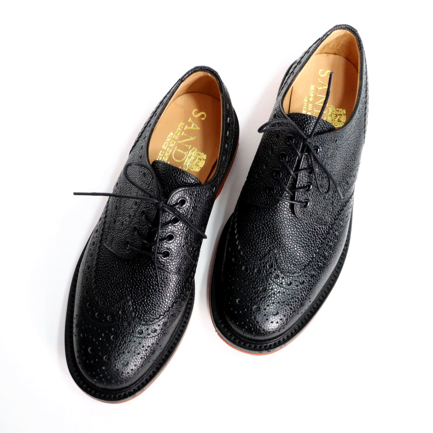 英国制造sanders英伦系带黑色布洛克正装休闲鞋荔枝正装皮鞋