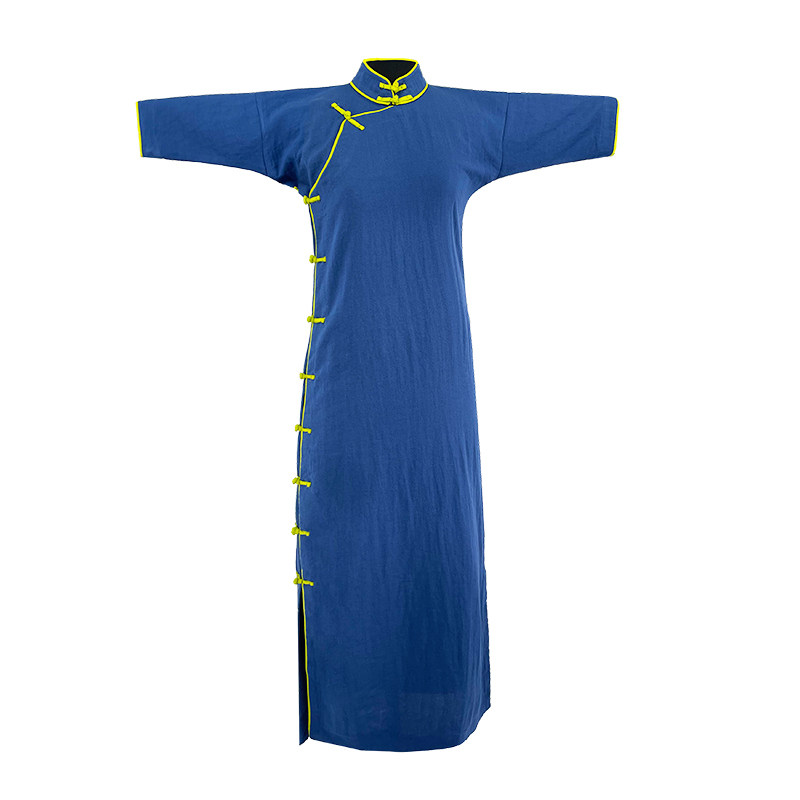 国风系列:中国旗袍演变史 阴丹士林 民国蓝复刻 古法平裁旗袍 - 爱购