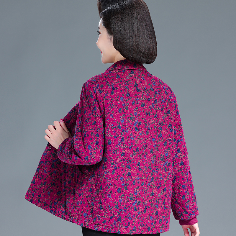 灯芯绒妈妈小棉袄秋冬短款夹棉厚外套大码纯棉上衣中老年女装