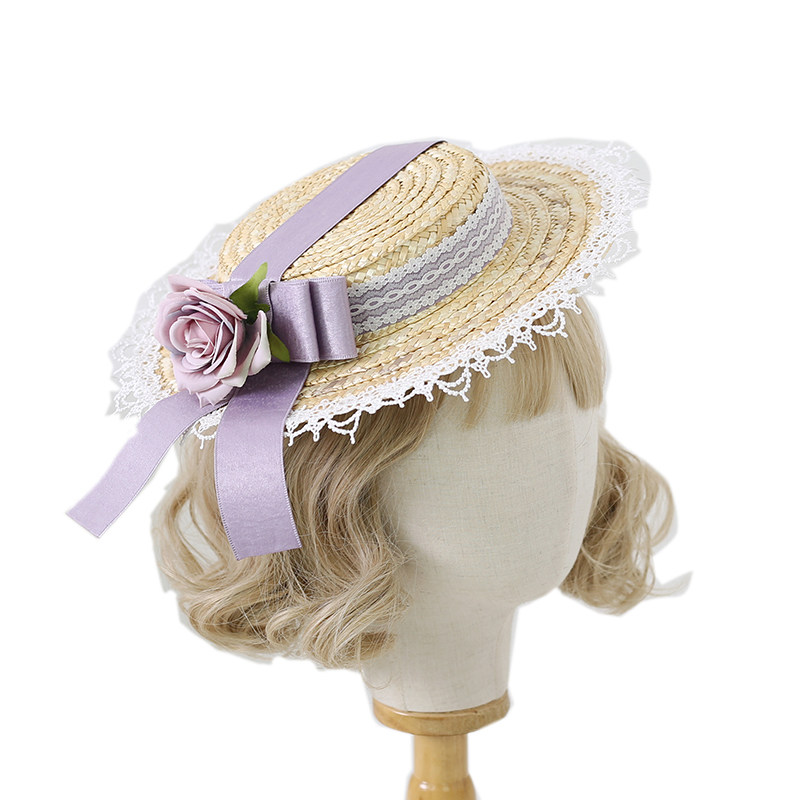 lolita扁帽优雅复古蕾丝汉洋折衷小礼帽茶会华丽帽子