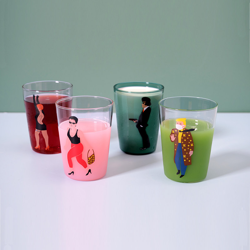 yizistore彩色耐热玻璃杯系列印花创意水杯咖啡牛奶玻璃杯
