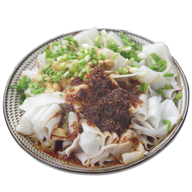 贵州特产遵义名优小吃红油米皮 素红油米皮凉米皮 配辣椒豆子