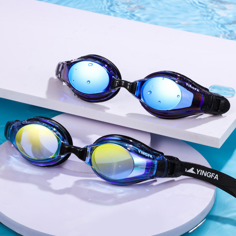 镀膜英发休闲男女多彩大框防雾泳镜高清平光泳镜