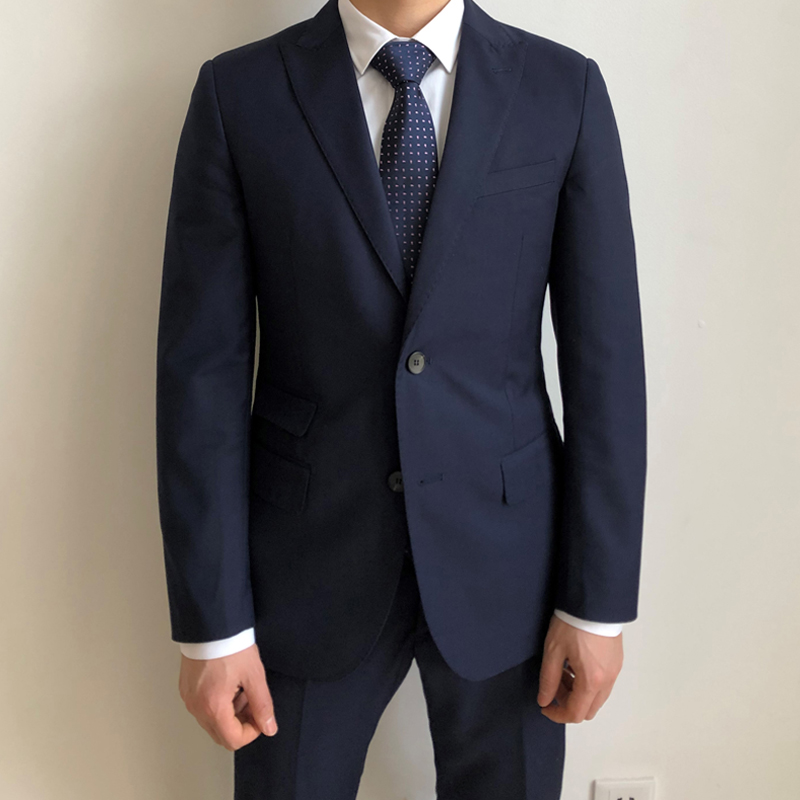 RICODESIGN藏青海军蓝商务男修身西服小贝郎礼服通勤手工白领西装