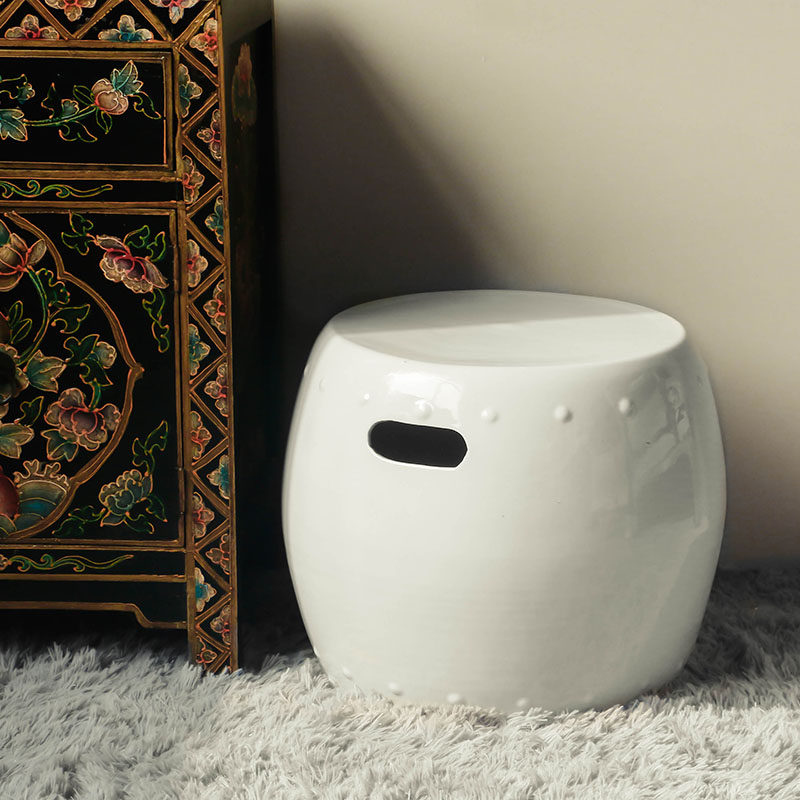 景德镇单色釉陶瓷鼓凳 现代简约玄关换鞋凳圆凳沙发边几酒店家具