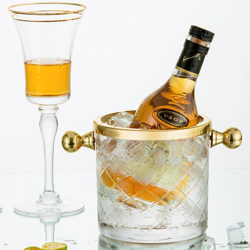 收获小屋高颜值香槟桶黄铜玻璃冰桶带冰夹家用食用冰块红酒小冰桶