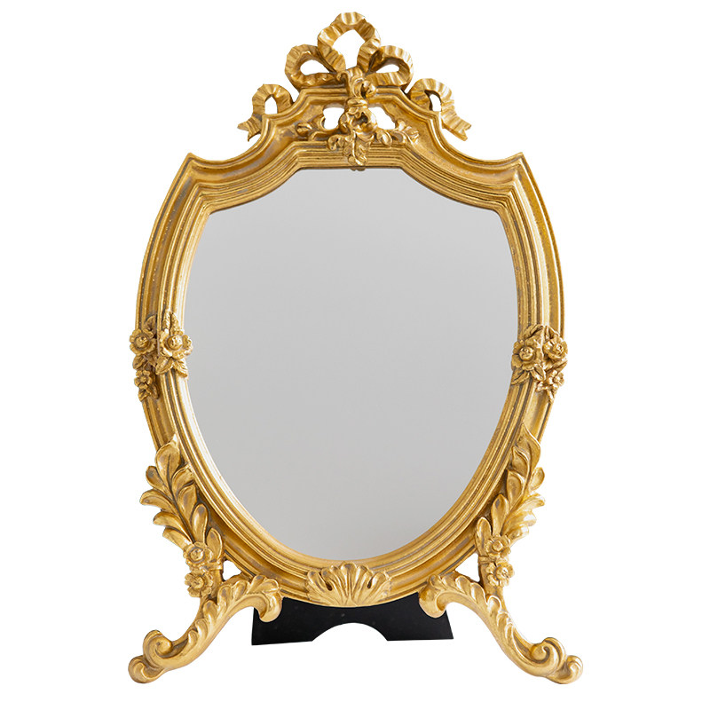 收获小屋欧式复古网红镜子化妆镜家用卧室宫廷风桌面便携装饰摆件