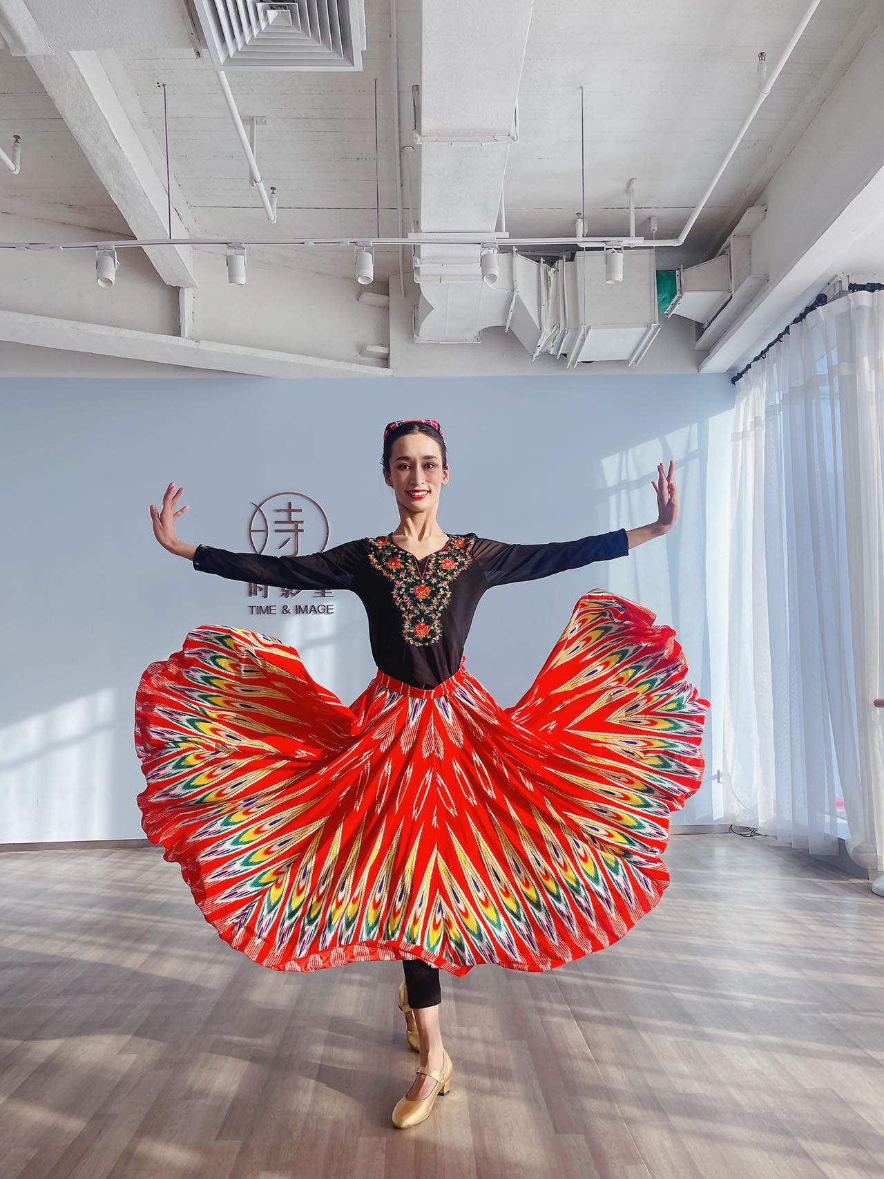 时影堂新疆舞民族舞艾迪莱斯麦西来普半身长舞裙