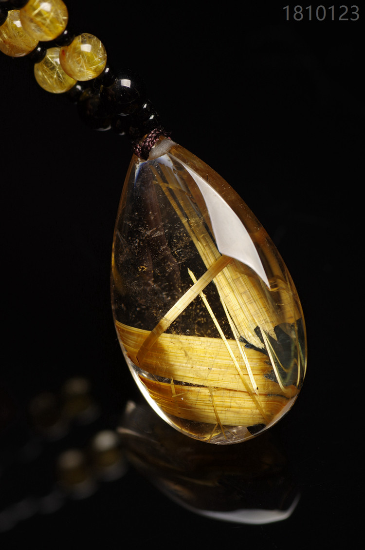 吊坠巴西天然钛金金发水滴水晶雕车摆件项链颈饰