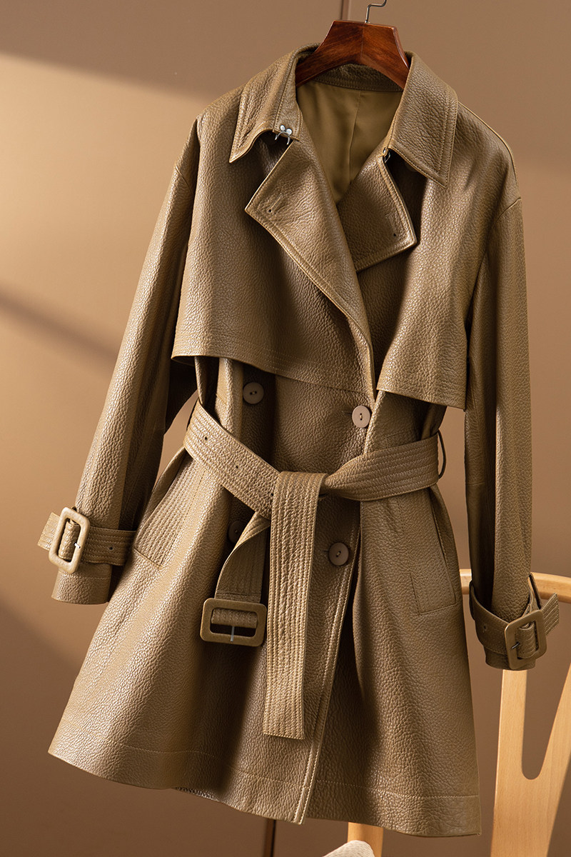 法国尖货御用荔枝羊皮风衣气场爆赞外套女春皮衣