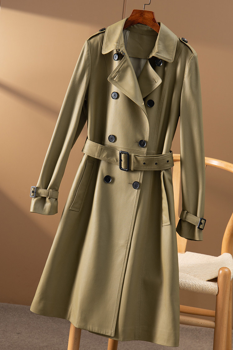 买到扣收436v天家女春风衣羊皮双排偷笑英国风衣