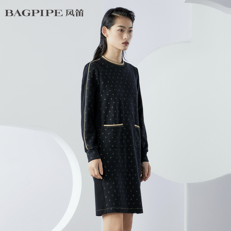 bagpipe风笛2020冬季女士新款时尚气质质靓波点连衣裙