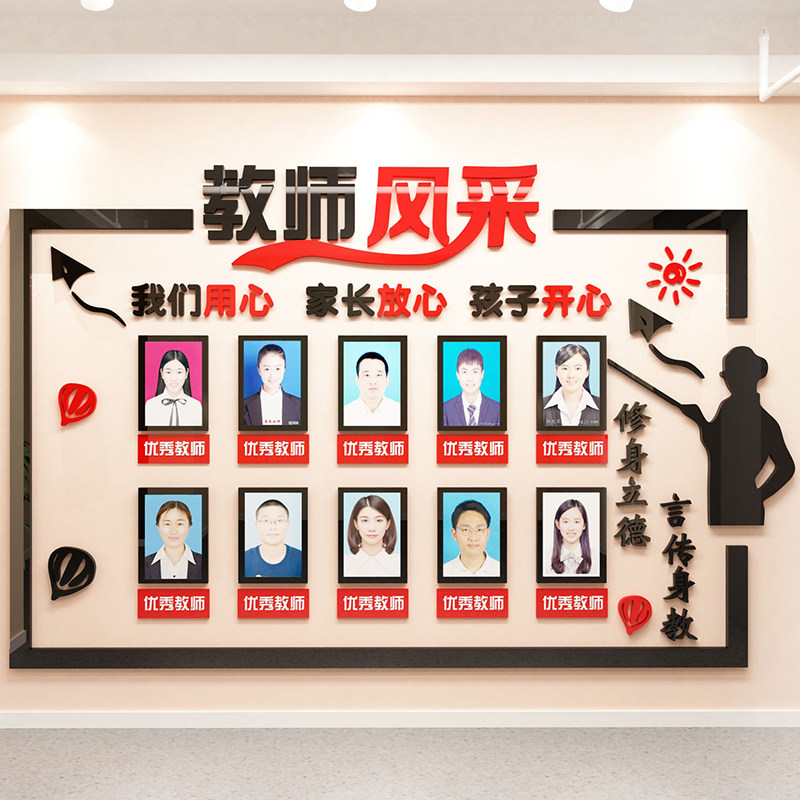 教师风采简介照片荣誉墙装饰班级布置教育培训机构师资展示墙贴画