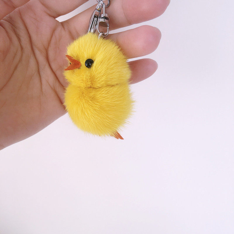 小黄鸡钥匙扣水貂毛迷你小鸡皮草毛绒汽车挂件女包包挂饰手机配饰