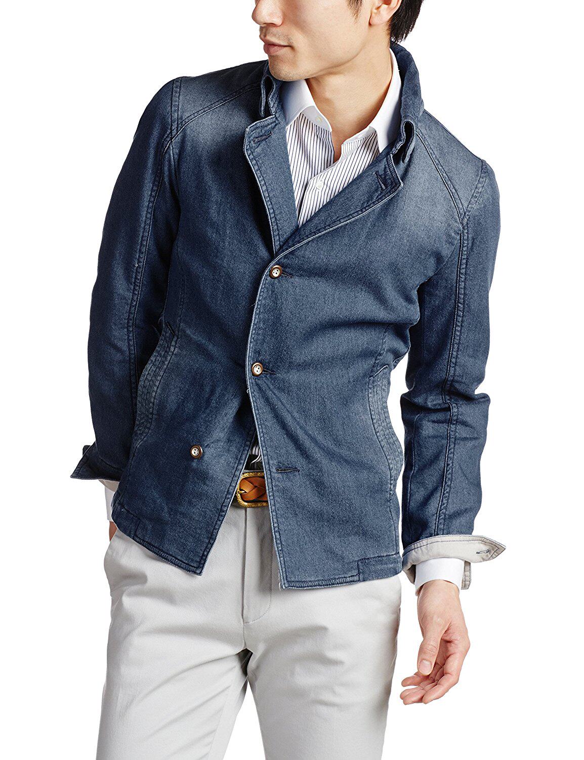 人气男装橙标高端indigo染色水洗针织牛仔修身西服