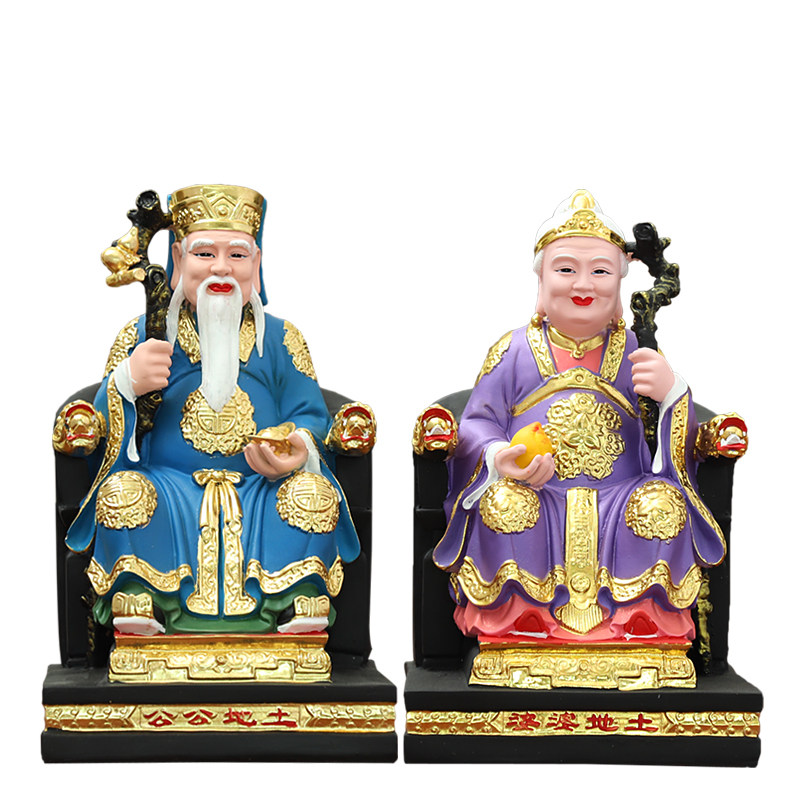 土地公土地婆神像居家保平安摆件家用佛堂摆放土地公婆树脂佛像