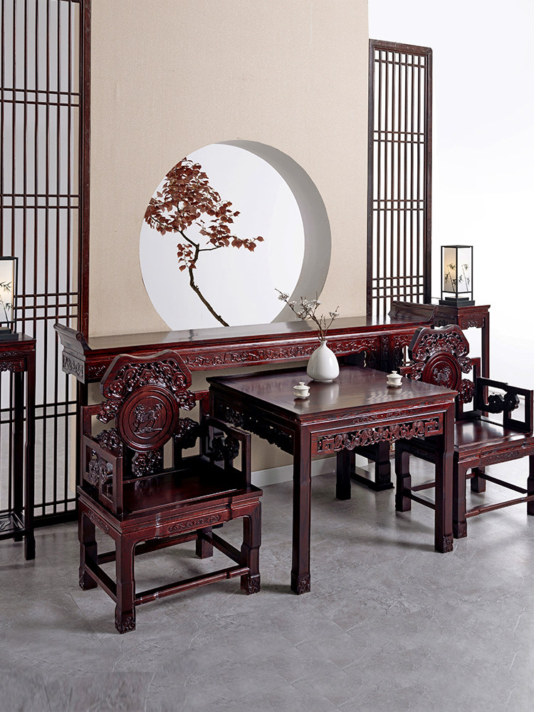 明清中式仿古中堂六件套堂屋农村神台八仙桌椅佛堂全榆木供桌条案