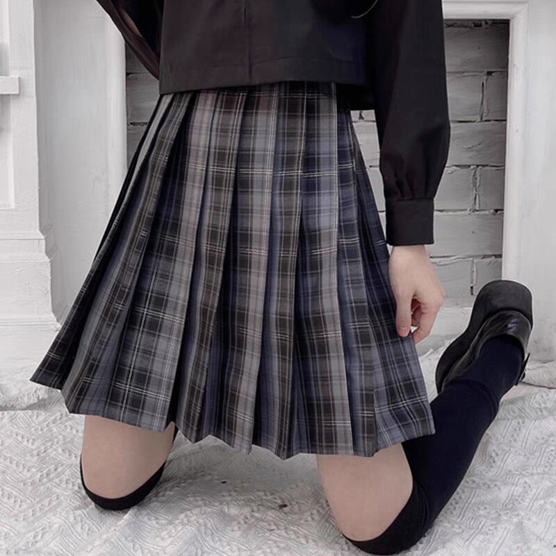 大码jk制服半身暗黑不良少女格子百褶裙水手半身裙