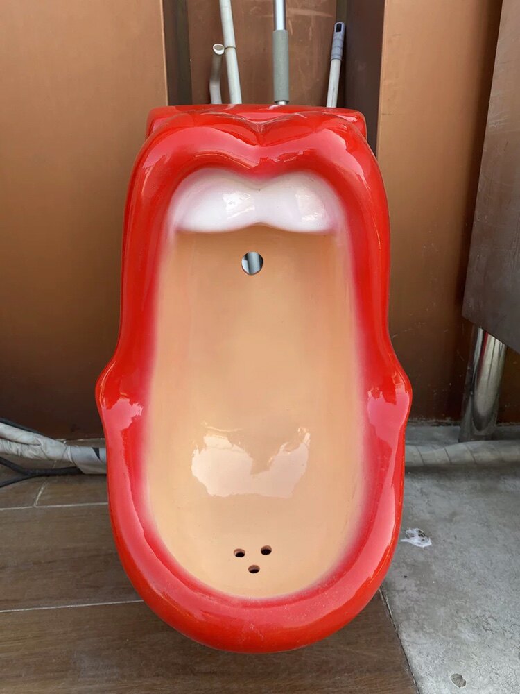 小便创意另类个性嘴巴嘴唇红唇嘴形便器斗小一体感应式小便斗