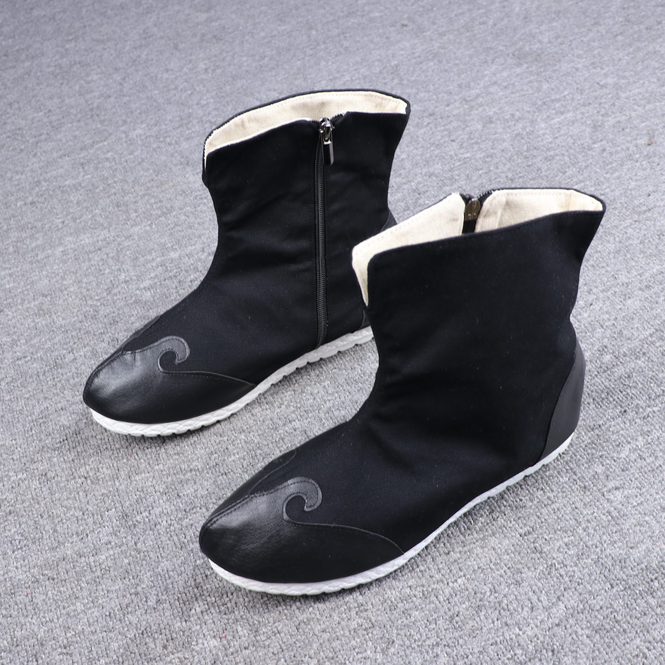 秋冬新款中国国风复古官靴男士拼接布靴汉靴皂时装靴