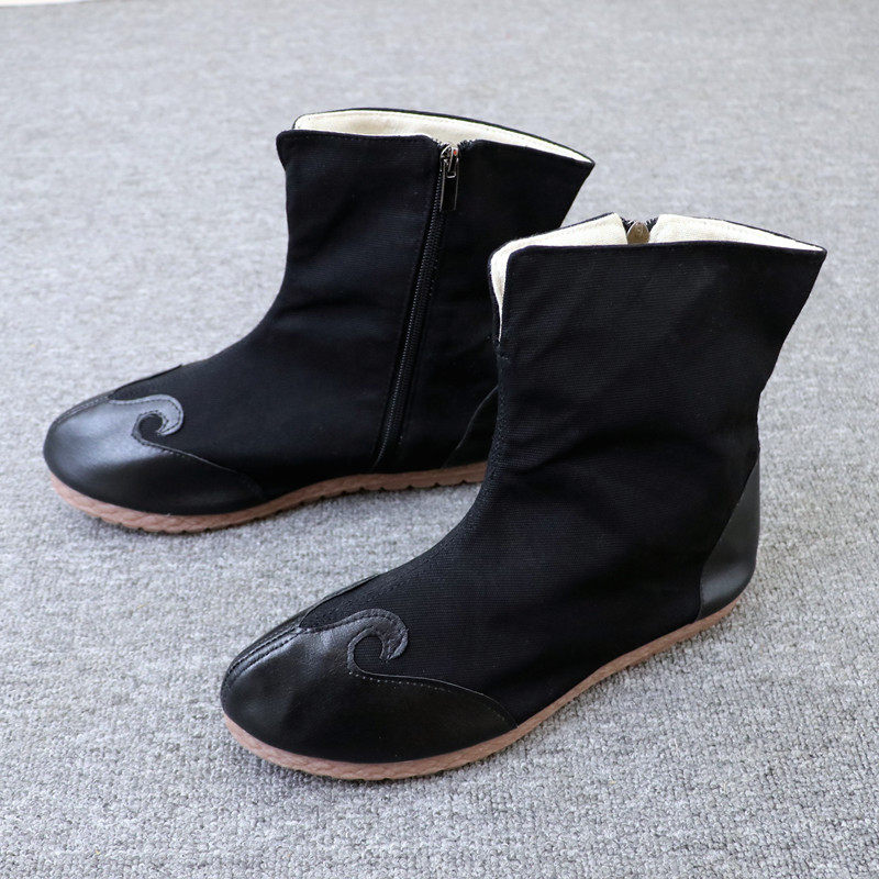 秋冬中国国风复古官靴男鞋祥云靴子透气布鞋时装靴