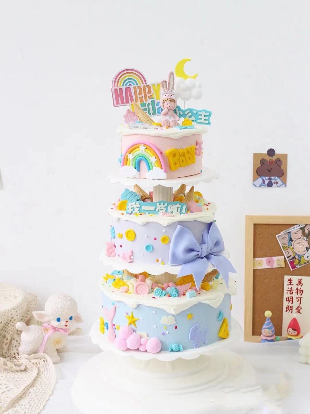 周岁男女宝宝翻糖蝴蝶结三层多层婚礼结婚生日蛋糕新鲜生日蛋糕