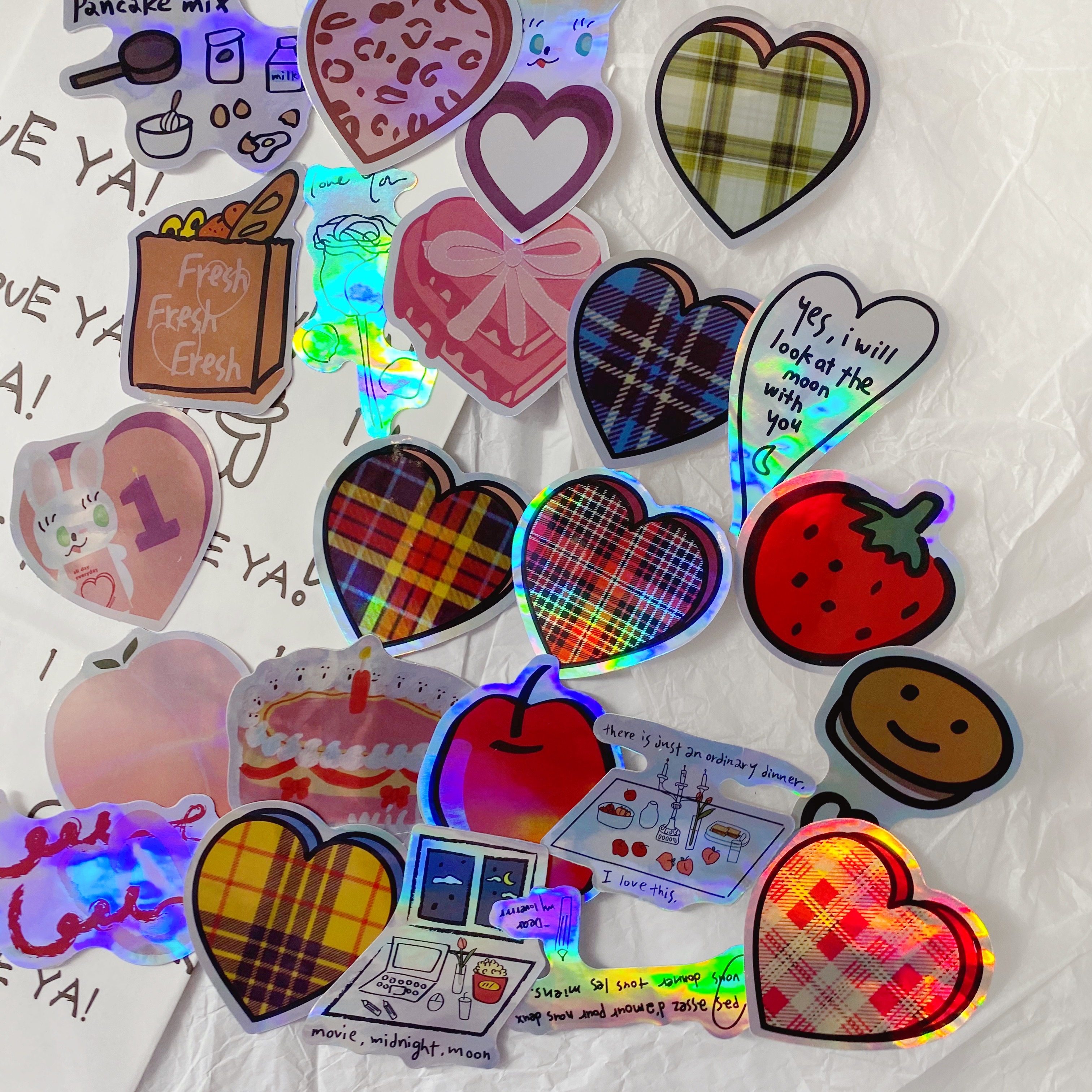 韩国ins复古爱心镭射防水贴纸手帐手机电脑贴纸