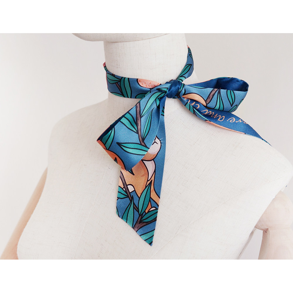 真丝法式猫咪石原里美绑包带twilly丝带细小长条礼品窄丝巾飘发带