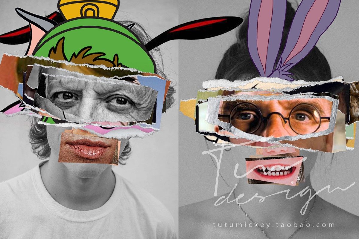 时尚潮流有趣男女换脸脸部器官贴纸组合ps设计素材设计素材