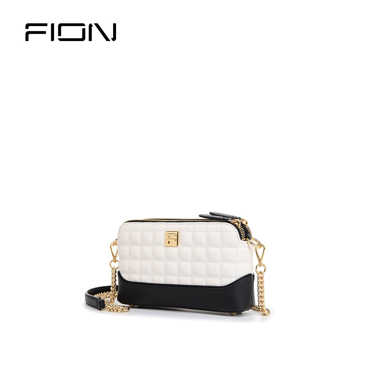 fion菲安妮小香风菱格链条2020新款真皮女包斜挎女士包袋