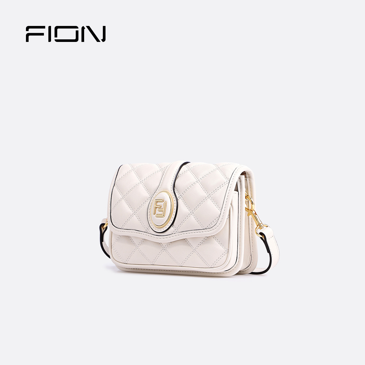 fion菲安妮真皮手机2022新款白色女包牛皮菱格手机包