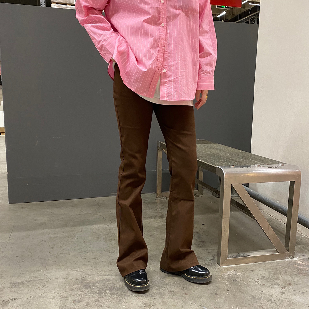 greengao复古摩登90年代辣妹棕色喇叭裤长裤微弹显瘦牛仔裤