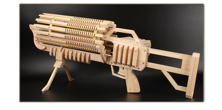 oggcraft益智玩具枪木制加特林可发射软弹类六百连发皮筋枪
