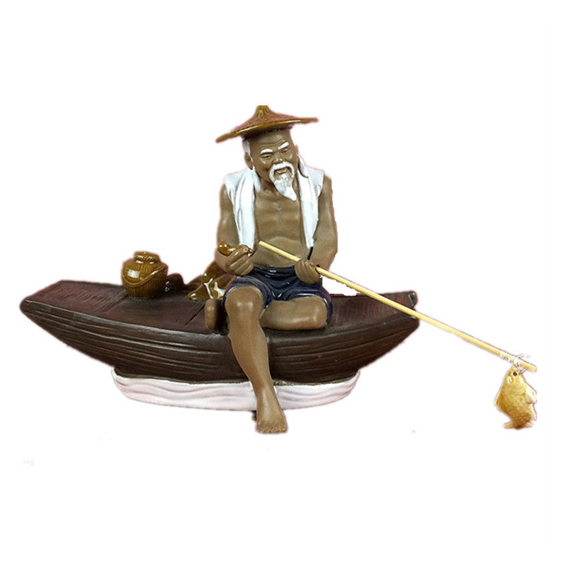 船上渔公老翁钓鱼石湾公仔陶瓷陶瓷工艺工艺品摆件庭院摆件