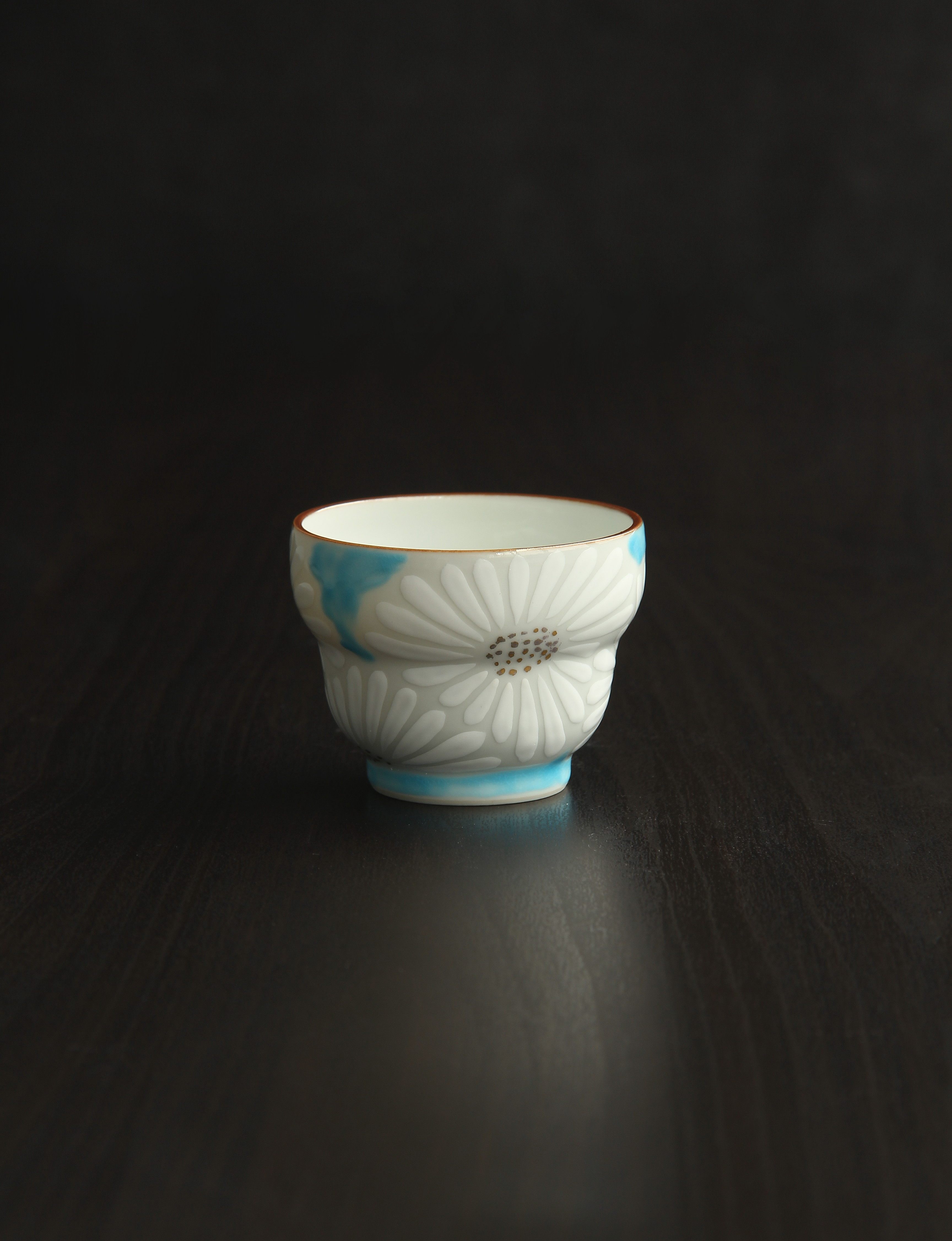 酒杯现货日本进口清水作家手工白菊小茶杯主人茶杯