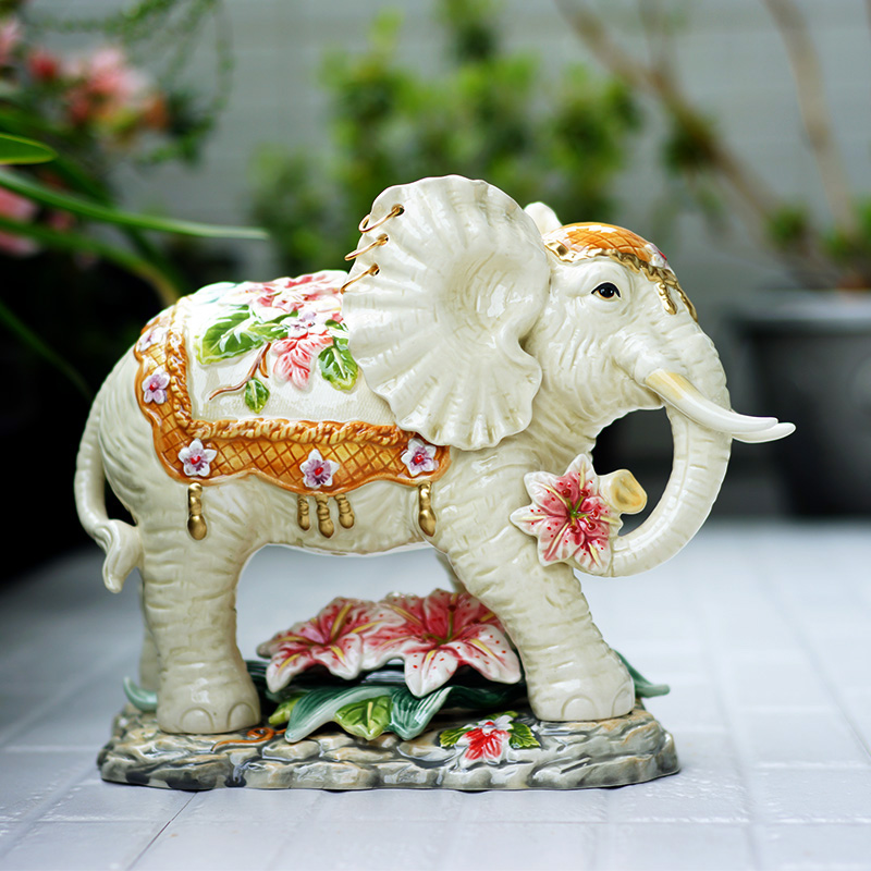 陶瓷大象工艺品客厅书房玄关摆件家居饰品摆设大号摆件