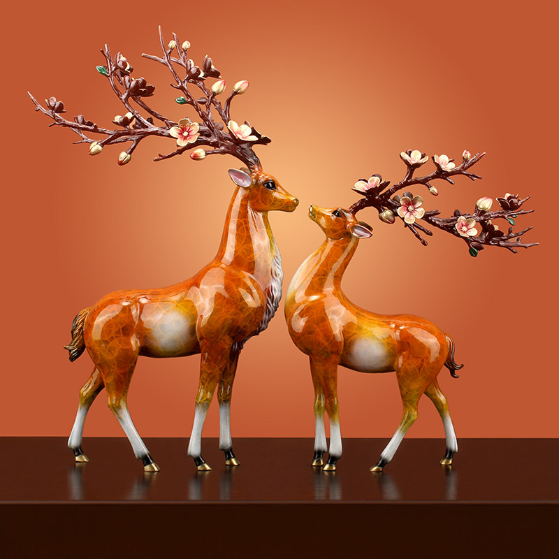 福鹿高升招财铜鹿摆件客厅酒架原创专利认准十年品牌铜彩作品