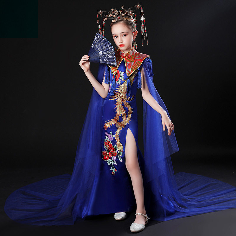 国潮儿童旗袍中国国风演出服女童改良唐装走秀儿童礼服