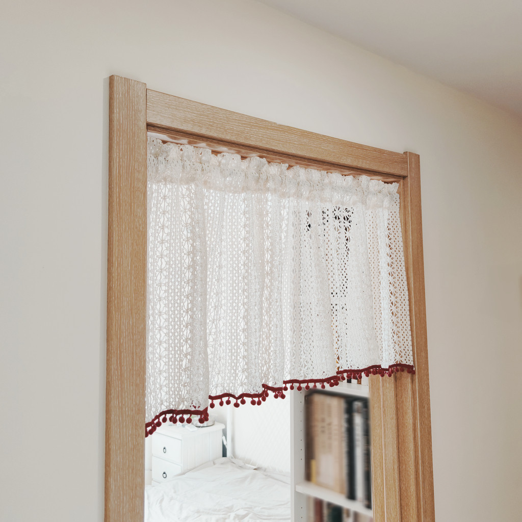 镂空法风遮光半帘短帘窗帘窗纱可定魔术贴免定制窗帘