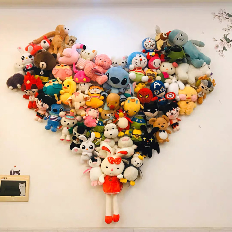 墙上爱心娃娃固定毛绒玩具网格装饰铁艺公仔布偶收纳饰品架