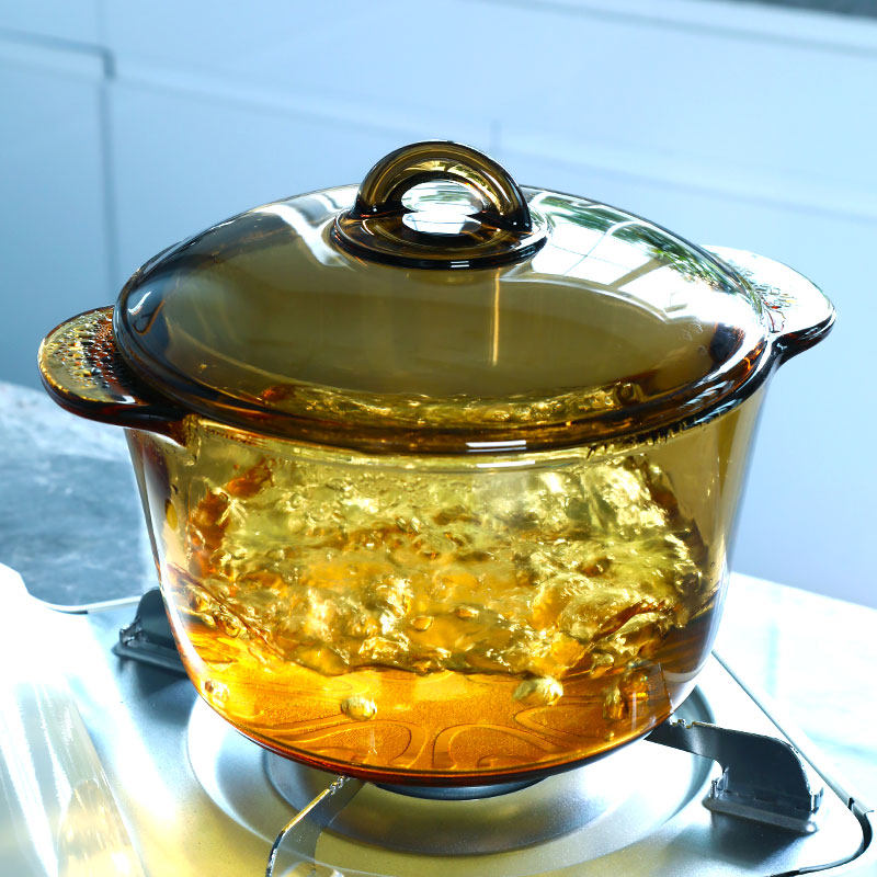 法国乐美雅玻璃锅 耐热可明火直烧煲汤炖锅 养生琥珀锅煮粥汤锅