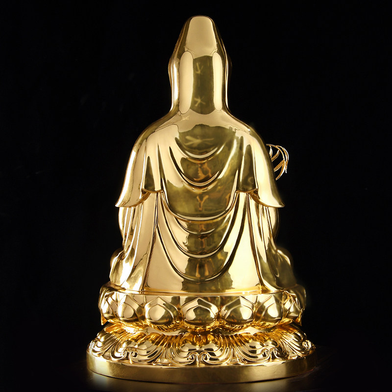 台湾贴金观音佛像观世音菩萨娑婆三圣全堂佛家装饰摆件