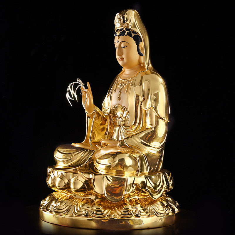 台湾贴金观音佛像观世音菩萨娑婆三圣全堂佛家装饰摆件