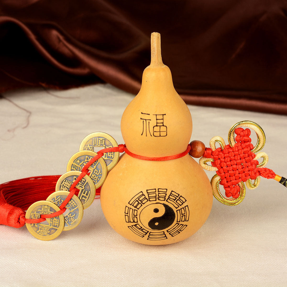 送福阁 开光五帝钱八卦葫芦挂件带龙头福字小葫芦车挂家居风水